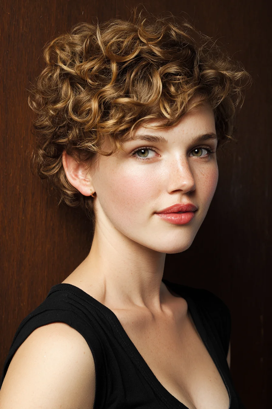 Textured Short Curly Pixie — Defined Ringlets & Face‑Framing Layers
