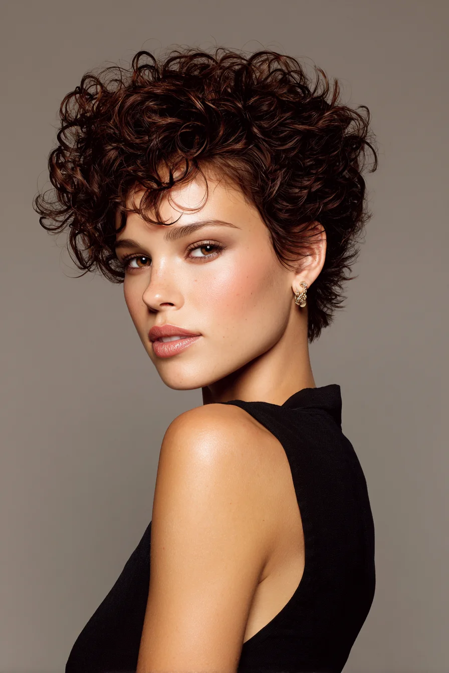 Textured Short Curly Pixie — Voluminous Tapered Cut