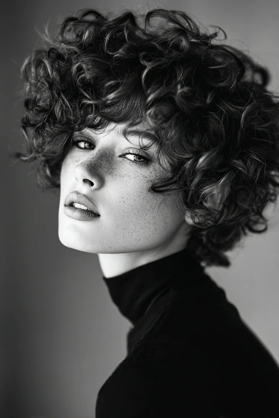 Textured Short Curly Pixie with Soft Fringe
