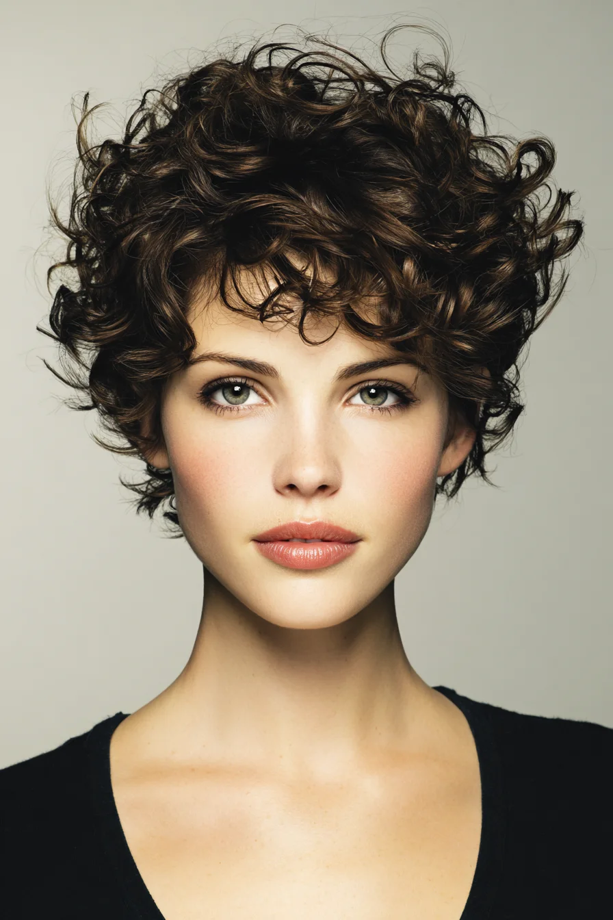 Textured Short Curly Pixie with Voluminous Layers