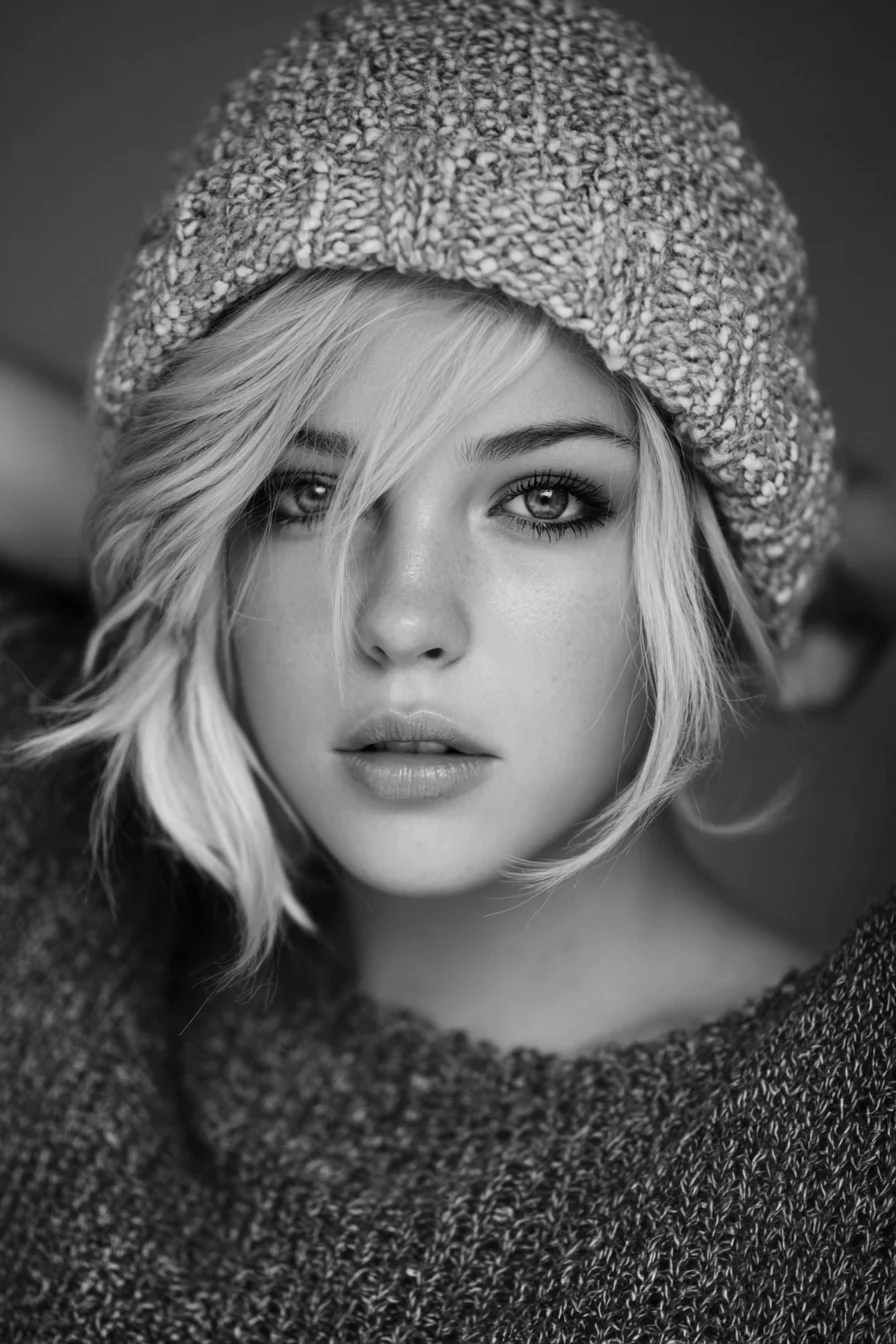 Textured Short Layered Bob with Side‑Swept Fringe (Beanie‑Friendly)