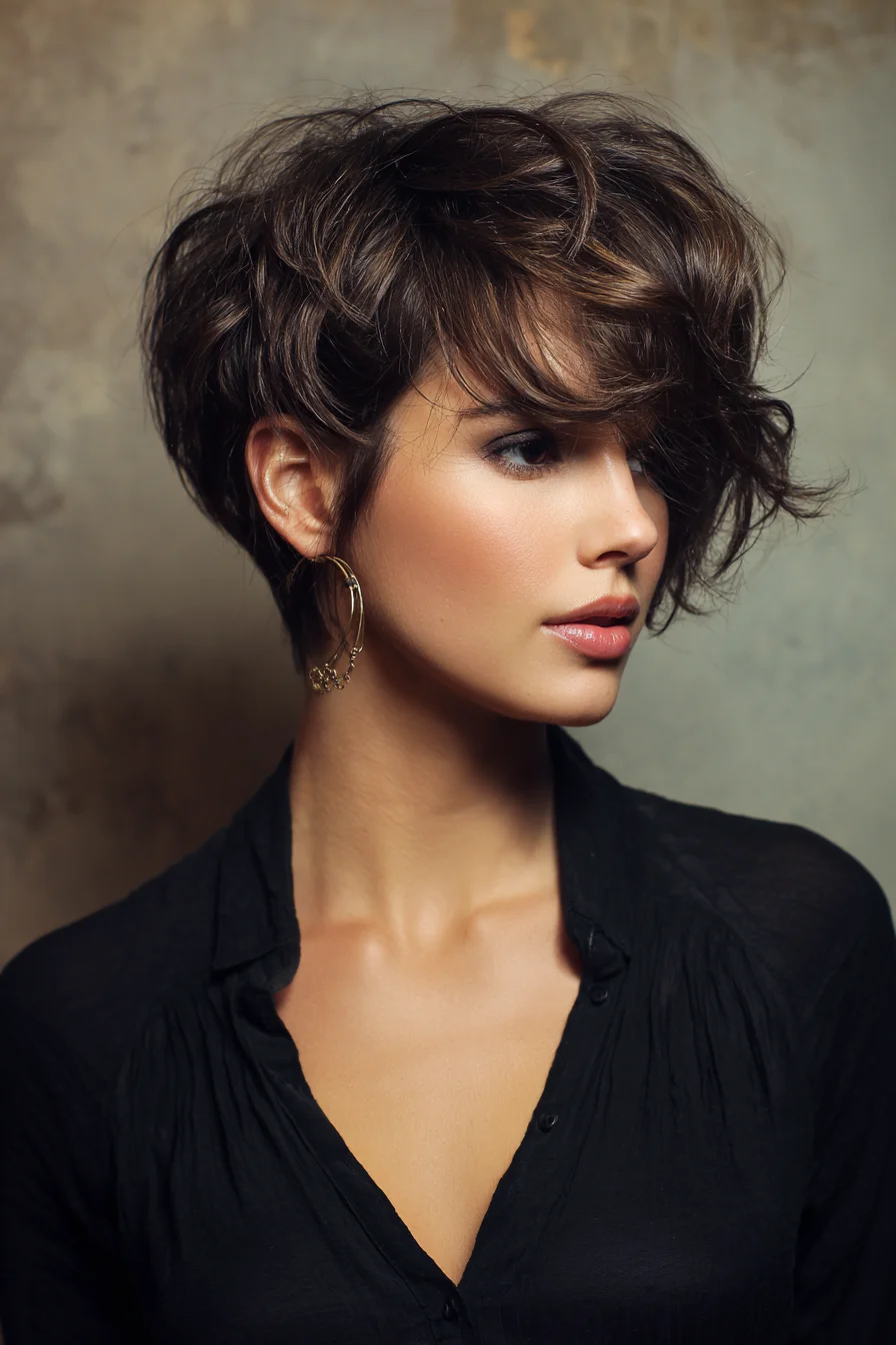 Textured Short Pixie‑Bob with Side‑Swept Fringe