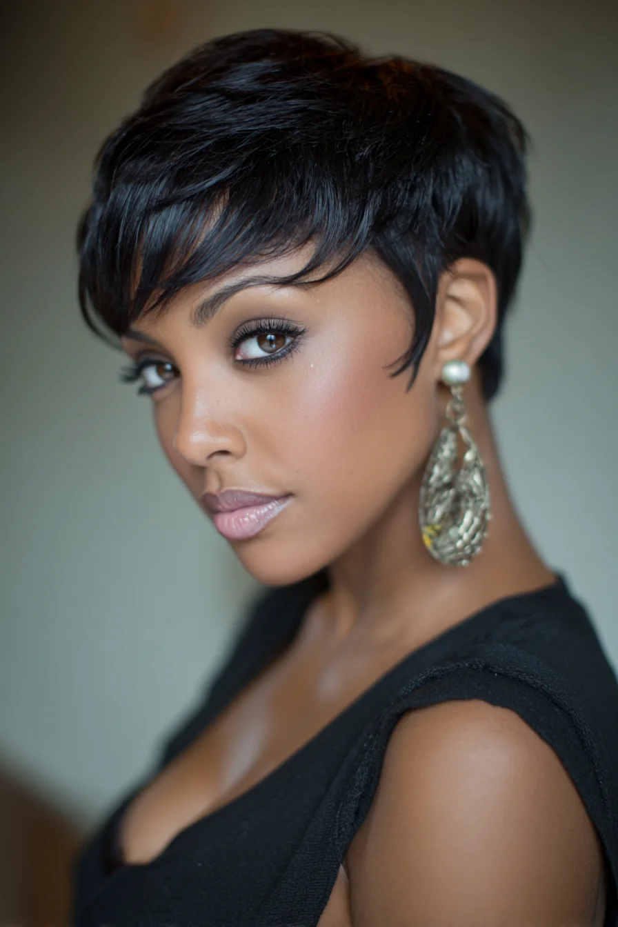 Textured Short Pixie with Side‑Swept Fringe