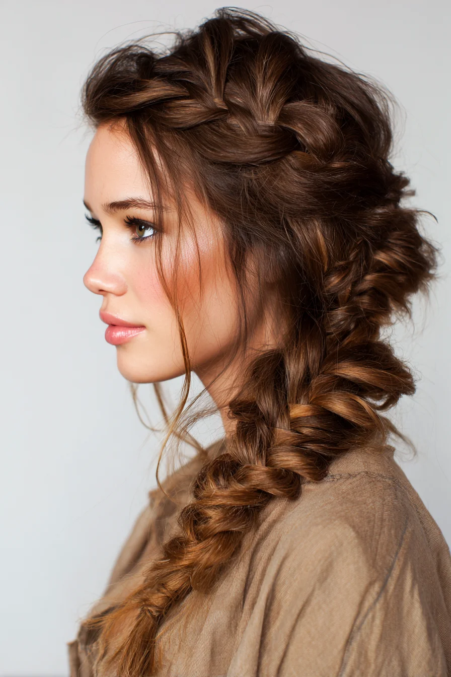 Textured Side Dutch-to-Fishtail Braid with Face‑Framing Pieces