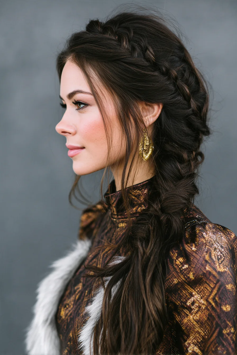 Textured Side Dutch-to-Fishtail Braid with Face‑Framing Tendrils