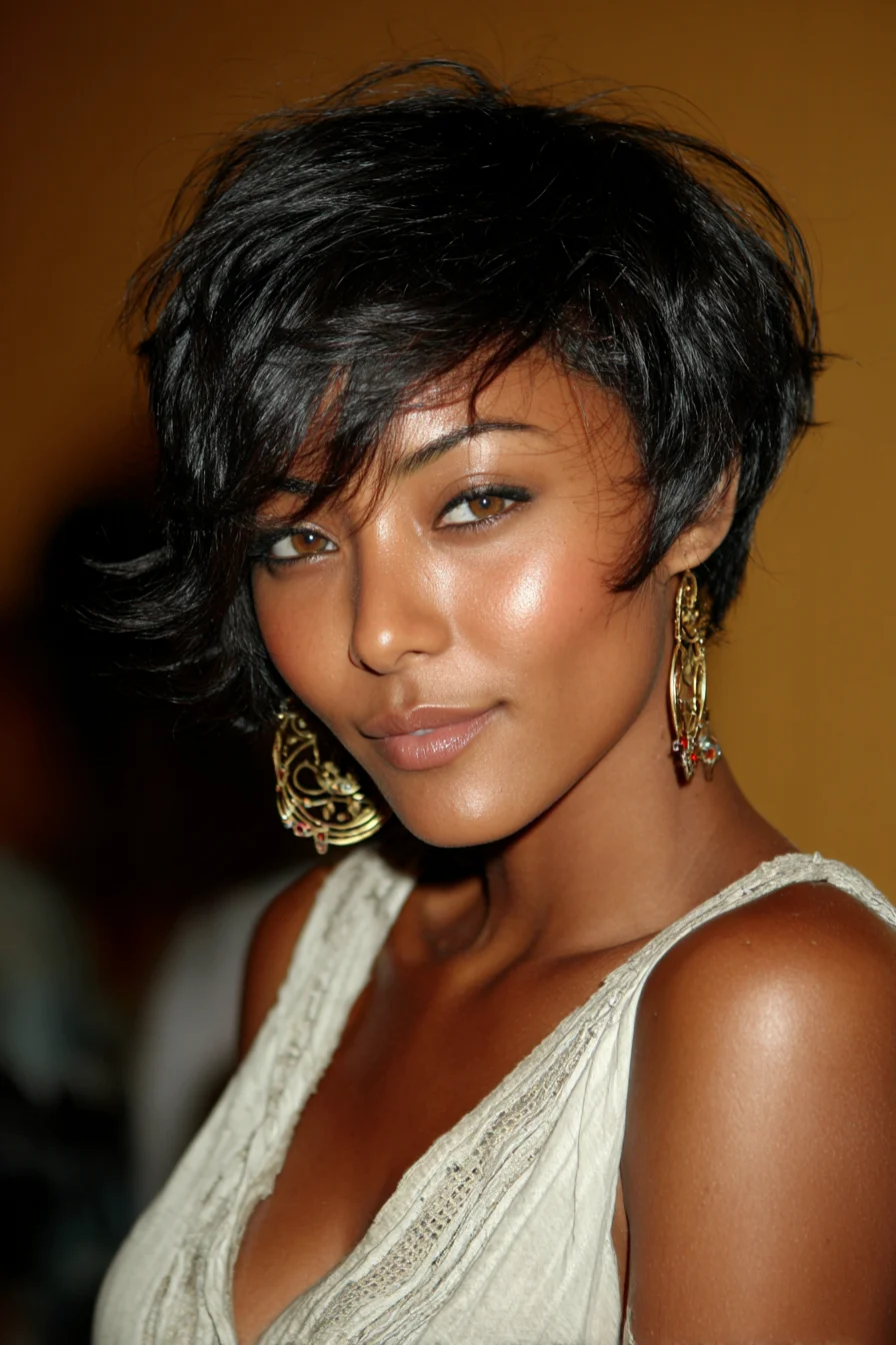 Textured Side‑Swept Pixie Cut with Soft Layers and Fringe