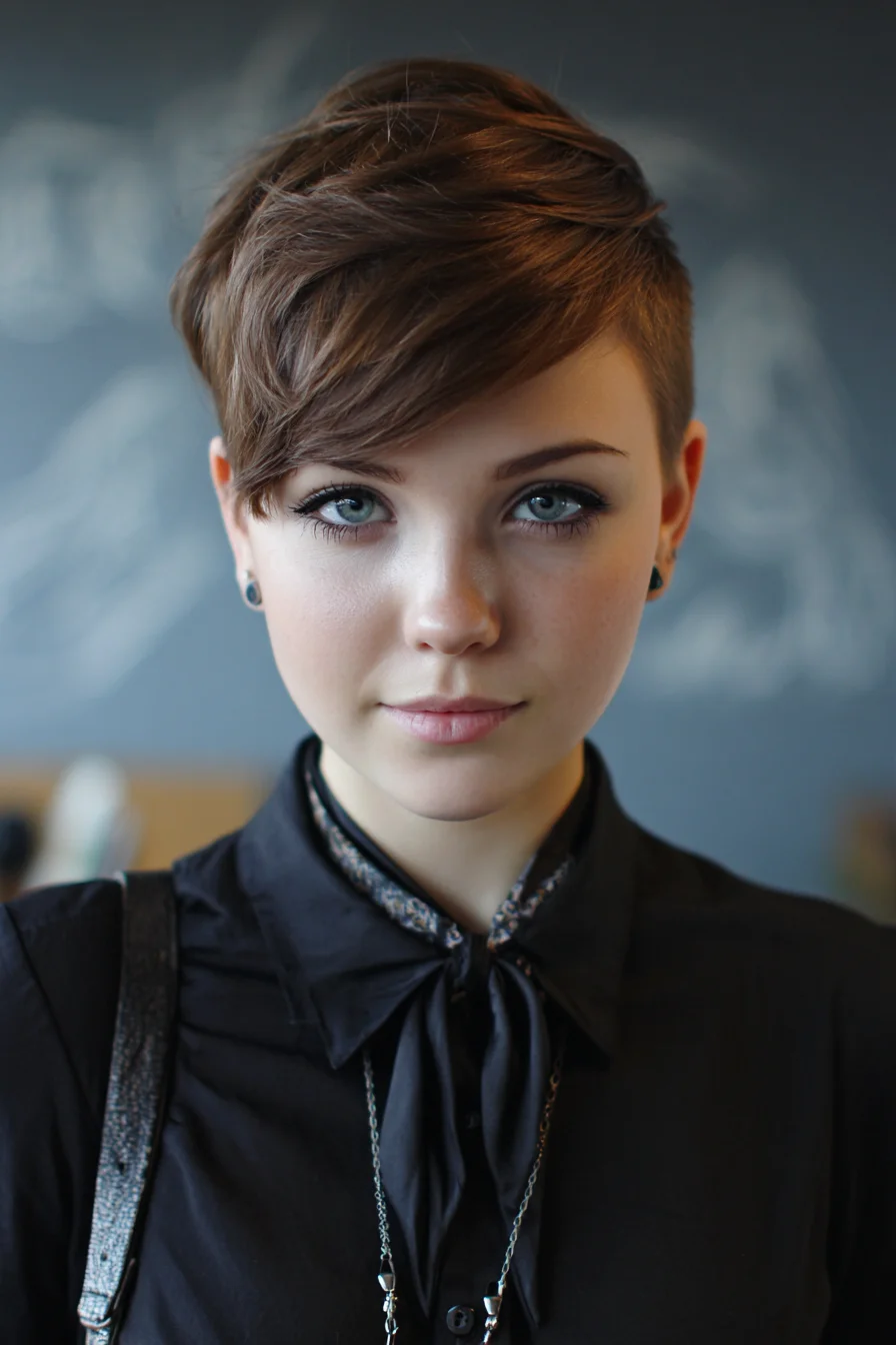 Textured Side-Swept Pixie Cut with Tapered Sides