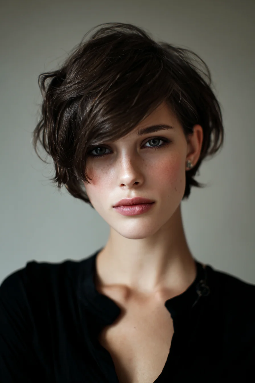 Textured Side‑Swept Pixie — Short Layered Tousled Cut
