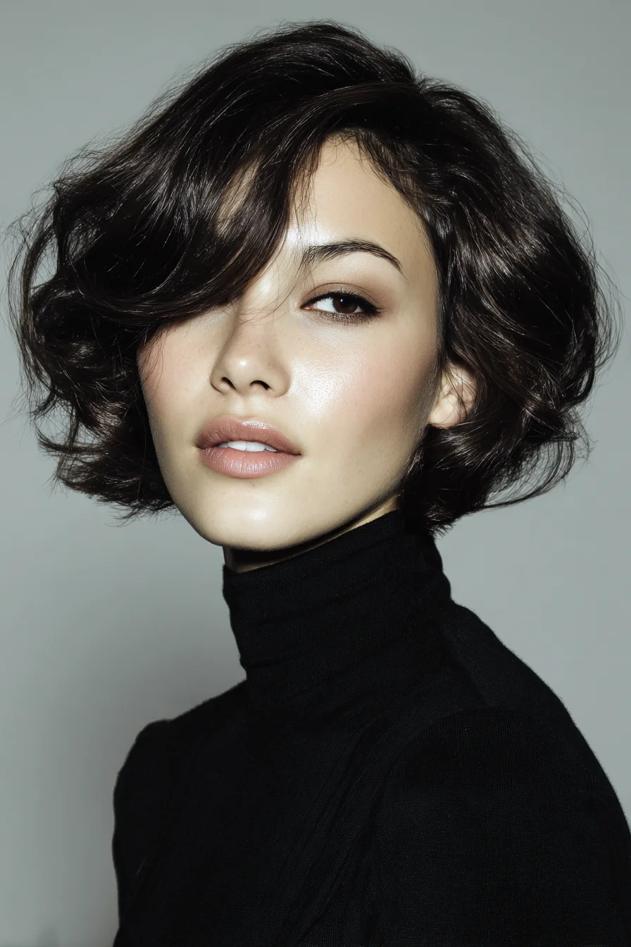 Textured Tousled Short Bob with Side-Swept Fringe