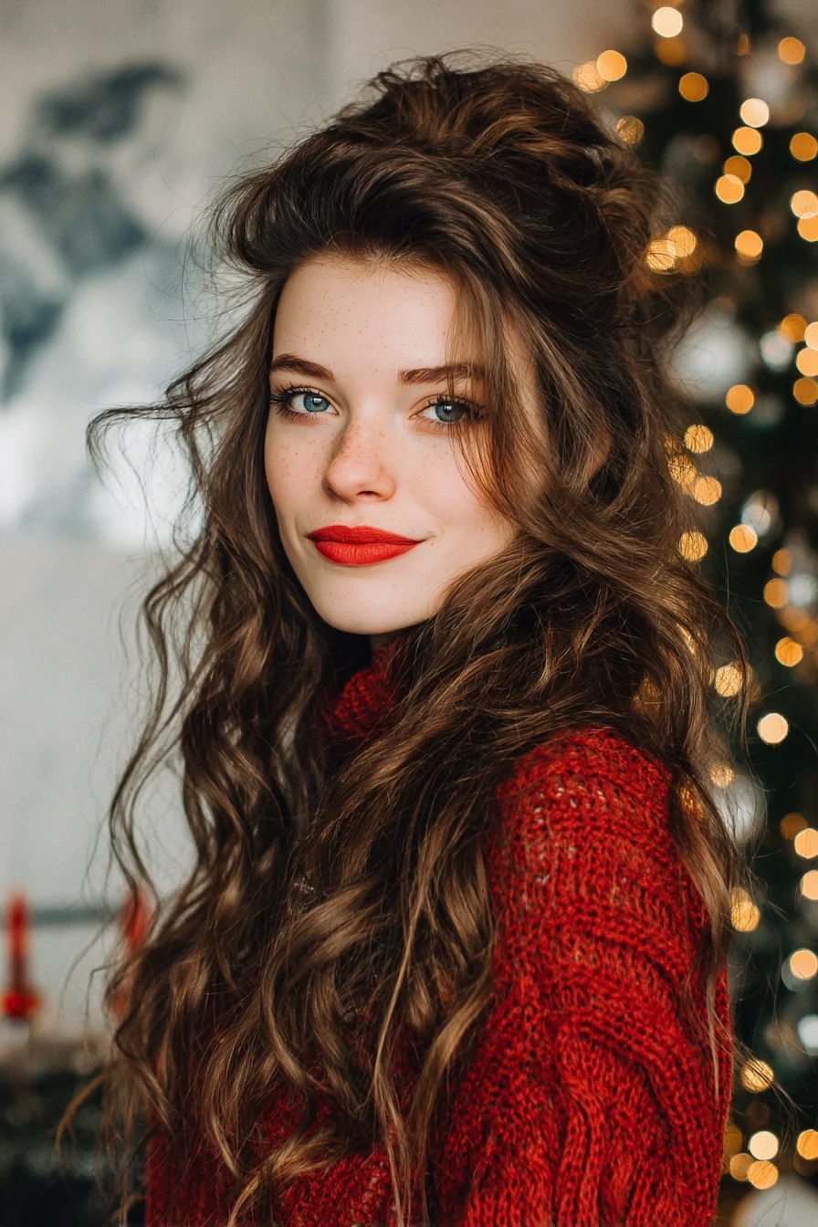 Textured Voluminous Half-Up Waves with Face‑Framing Pieces