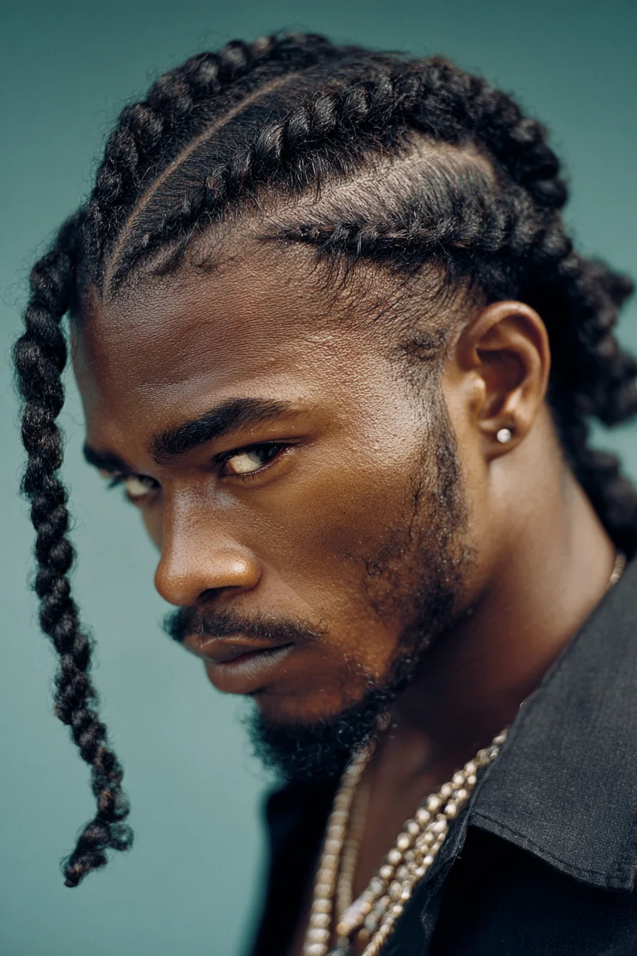 Thick Feed-In Cornrows with Long Hanging Braid