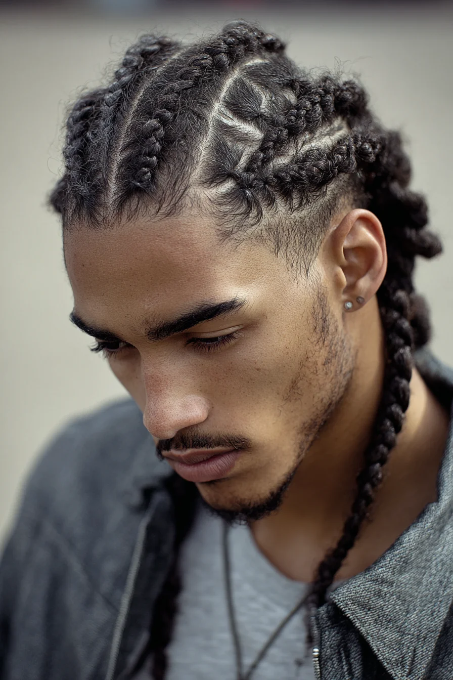 Tight Cornrow Braids with Sculpted Partings — Mens Natural Tapered Style