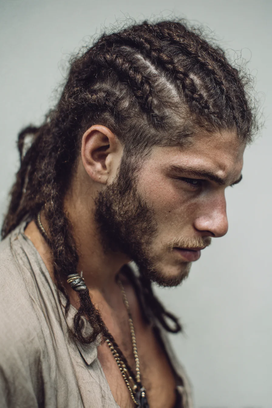 Tight Cornrows Flowing into Loose Dreadlocks — Mens Textured Long Hair
