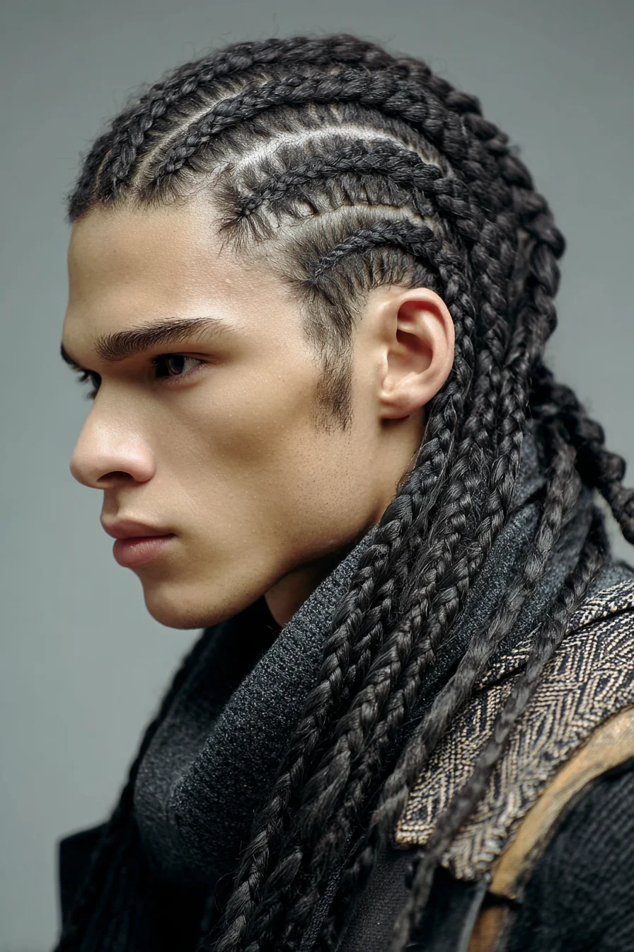 Tight Cornrows Transitioning into Long Feed‑In Braids — Mens Protective Style