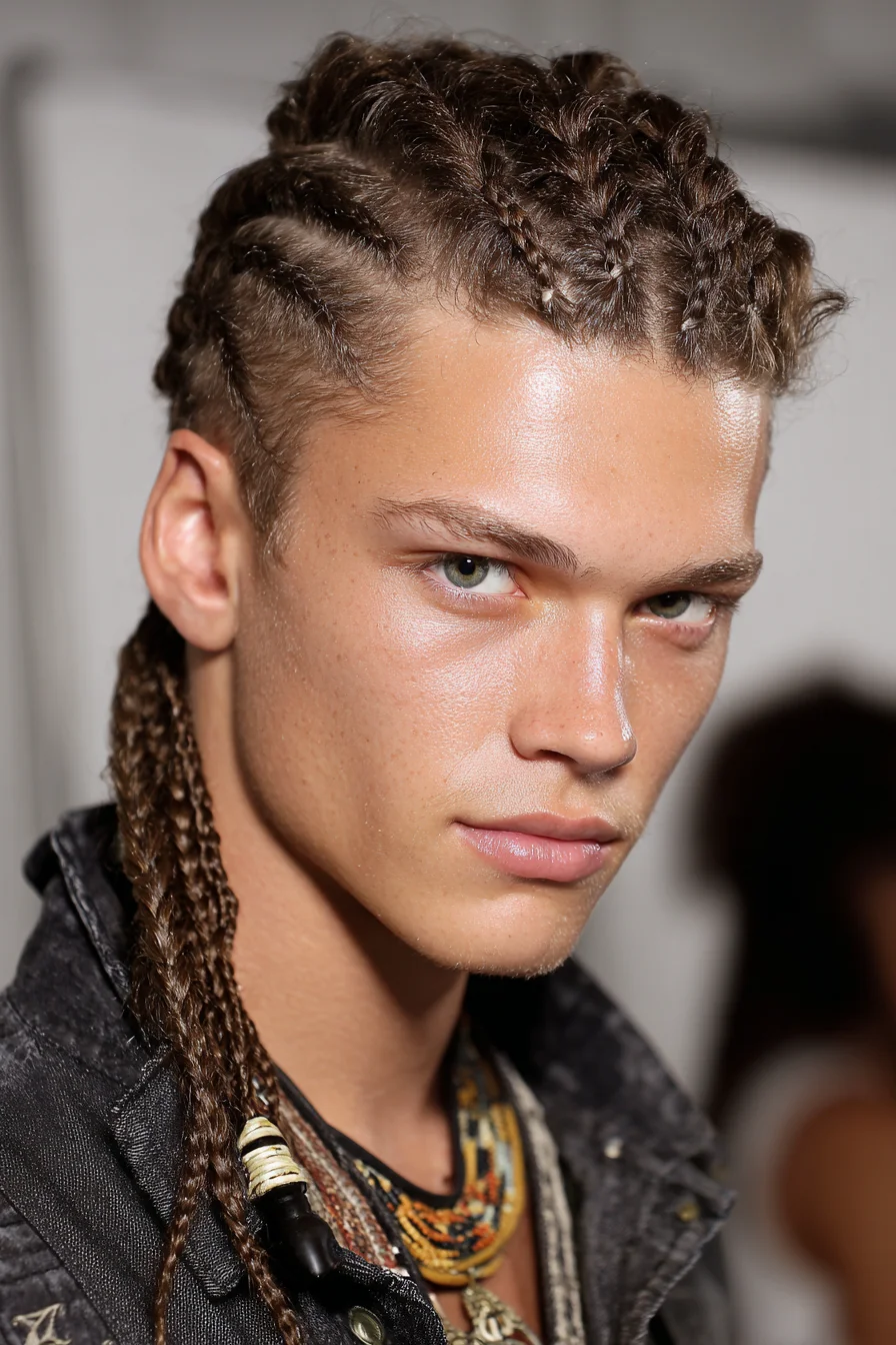 Tight Scalp Cornrows Transitioning into Micro Braids with Bead Accents