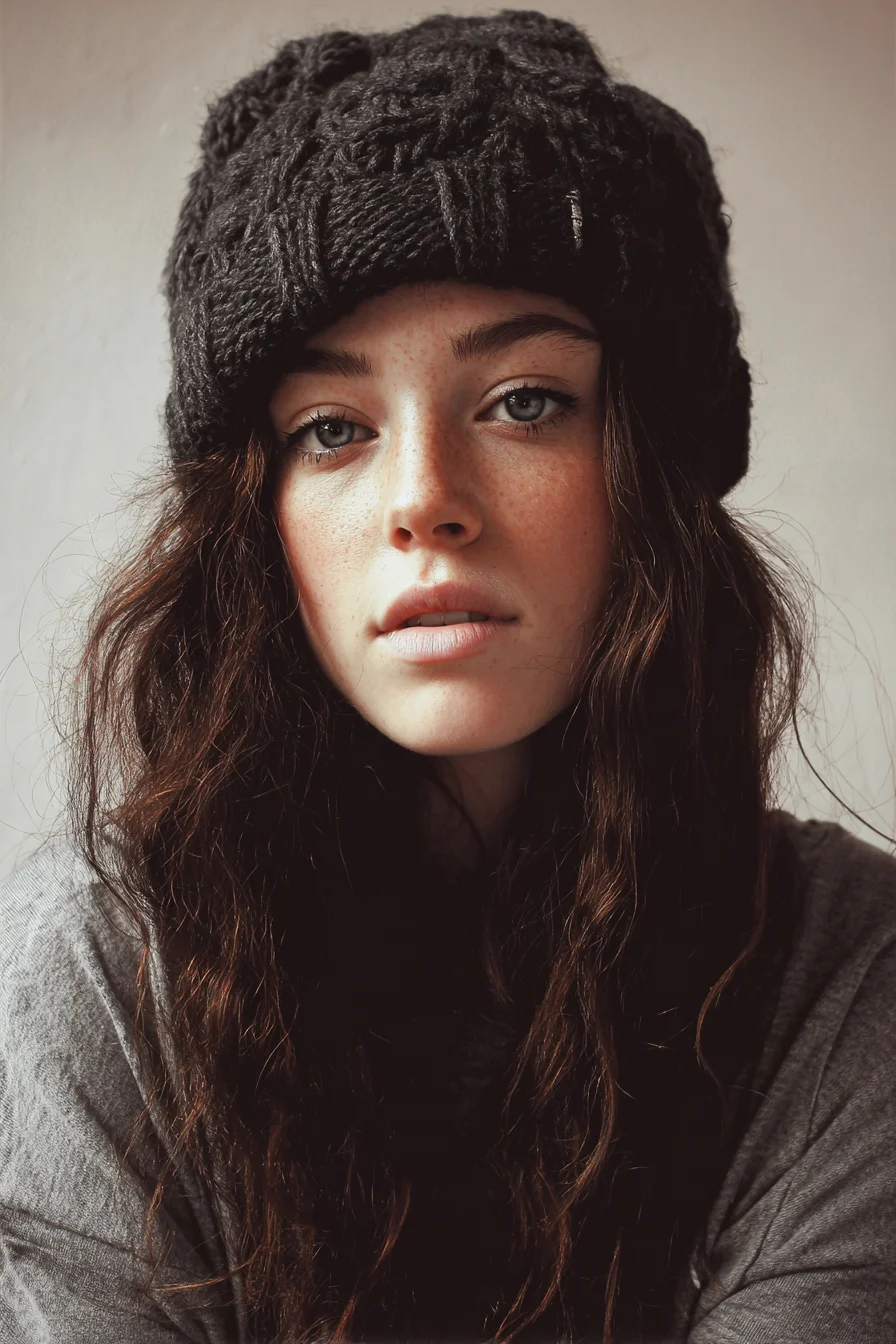 Tousled Beachy Waves with Beanie — Natural Textured Long Hair