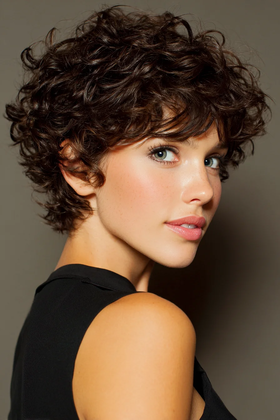 Tousled Curly Pixie with Short Face‑Framing Fringe