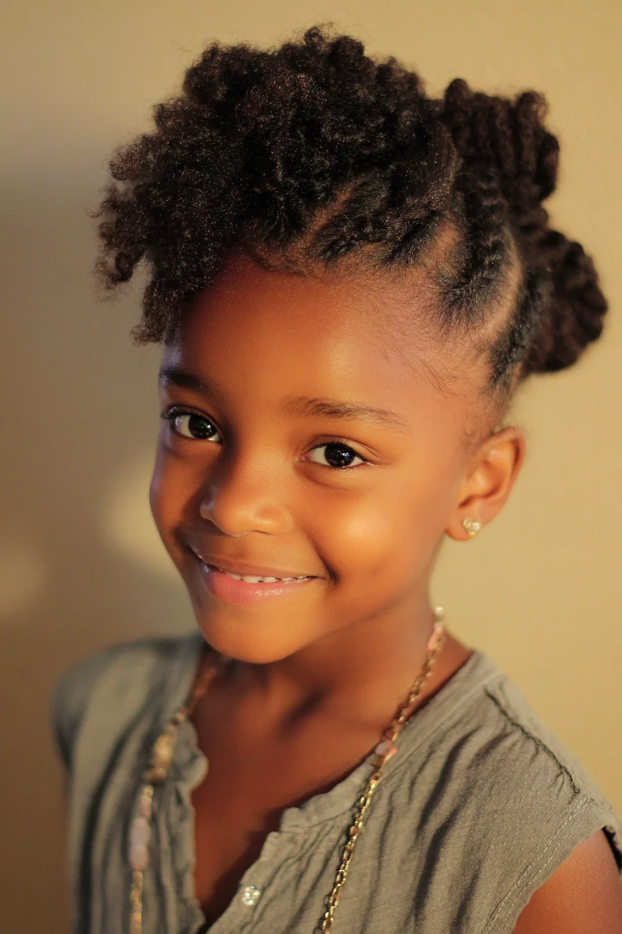 Twisted Cornrow Updo with Textured Puff — Natural 3A–4C Hair