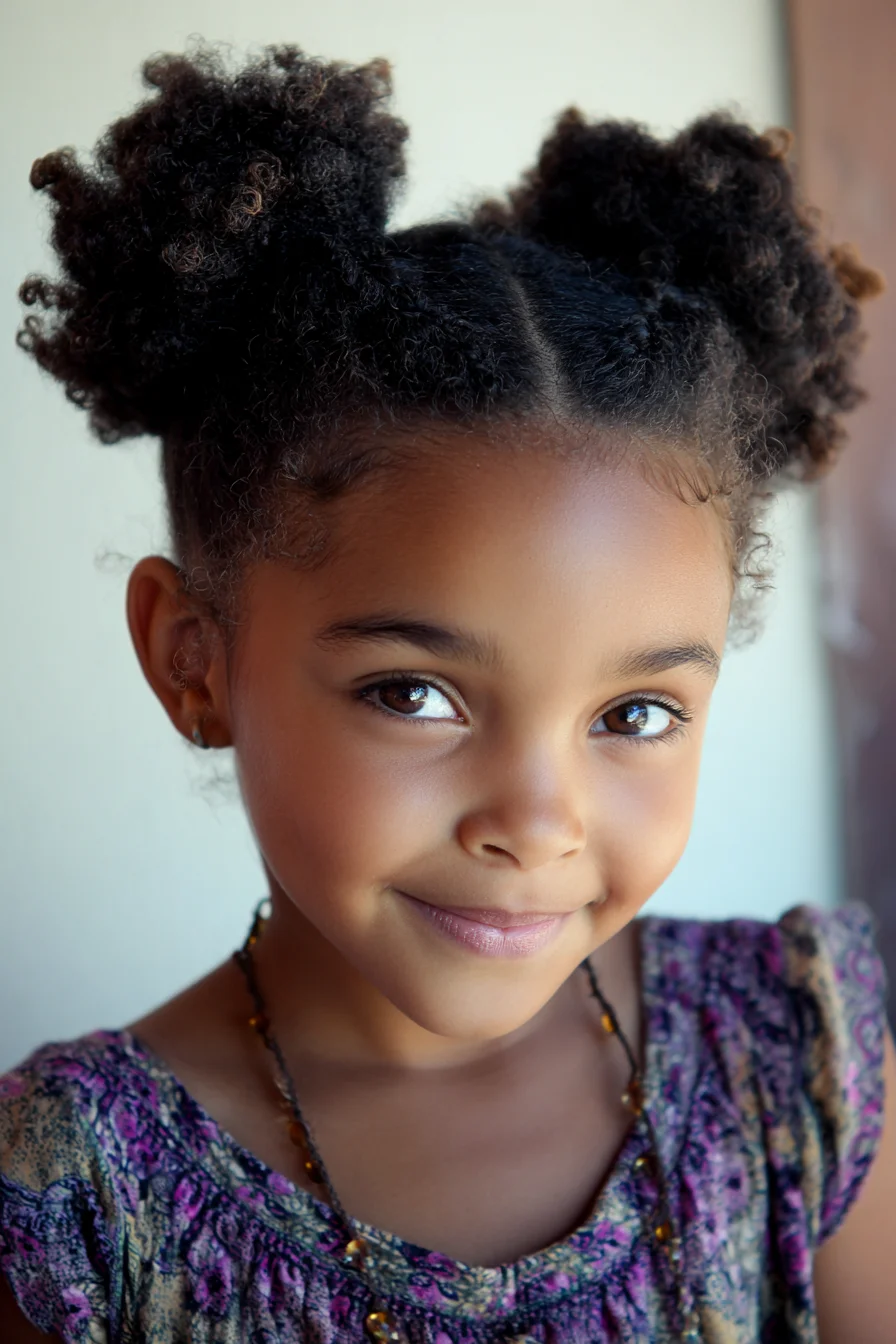 Two High Puff Buns with Defined Middle Part — Natural Curly/Kinky Hair