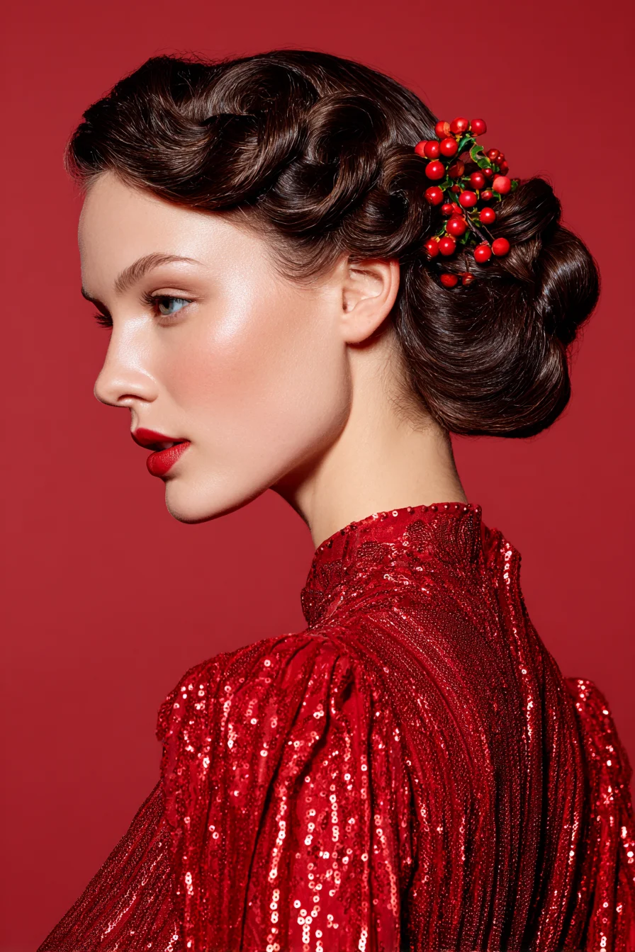 Vintage Finger Wave Updo with Low Chignon - Sleek Formal Hairstyle