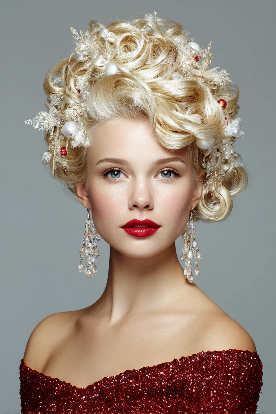 Vintage Sculpted Curly Updo with Decorative Hairpieces