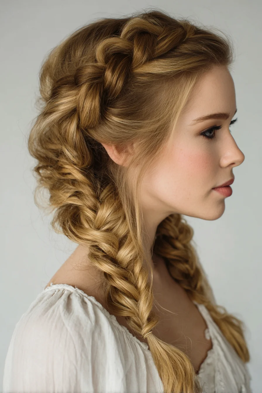 Voluminous Dutch Braids with Textured Fishtail Finish