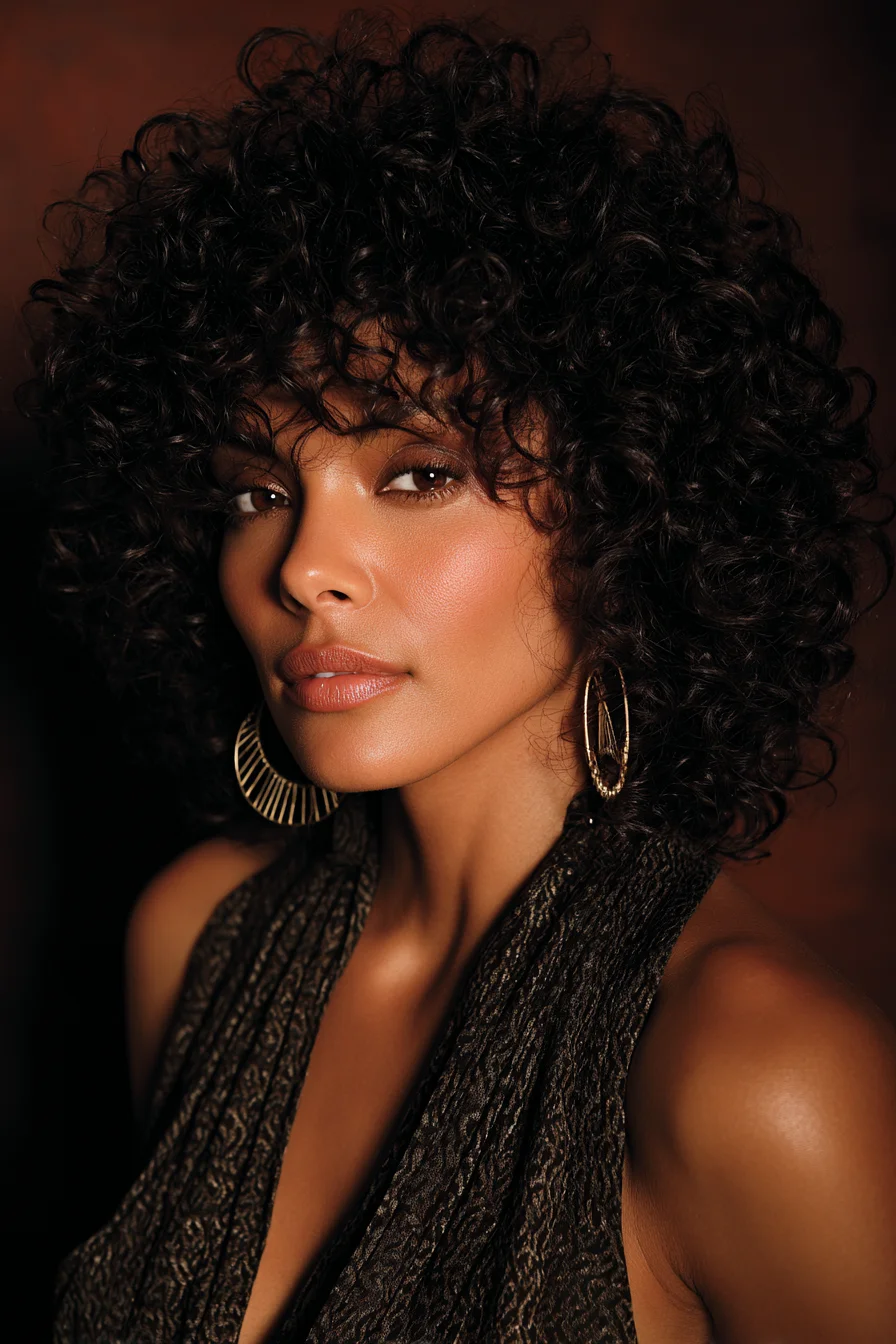 Voluminous Short Curly Cut with Face‑Framing Bangs