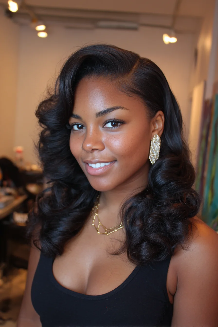 Voluminous Side-Part Hollywood Waves — Retro Curls for Natural or Relaxed Hair