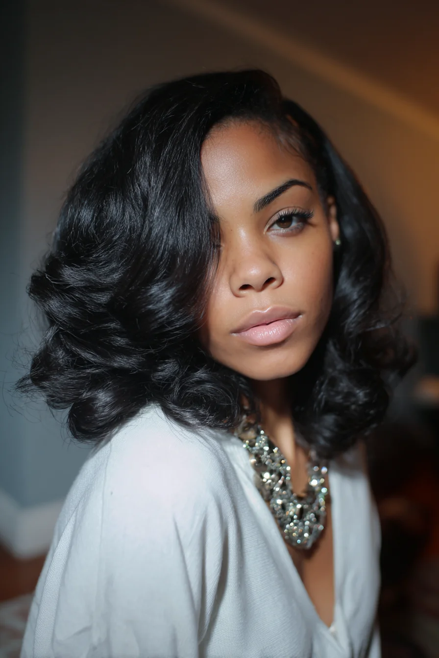 Voluminous Side-Parted Blowout with Soft Barrel Curls