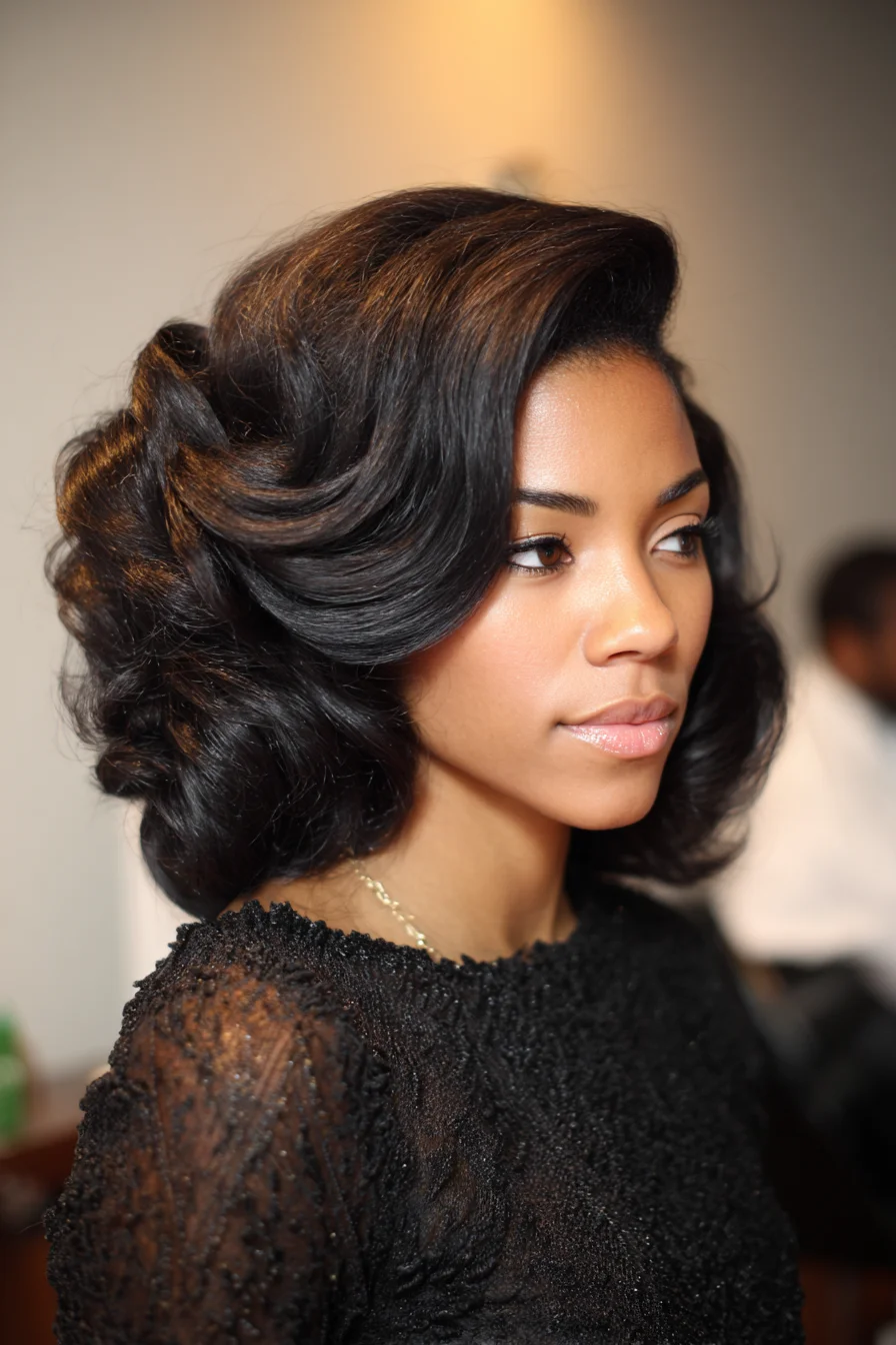 Voluminous Side-Swept Blowout Waves — Glossy Vintage Lob