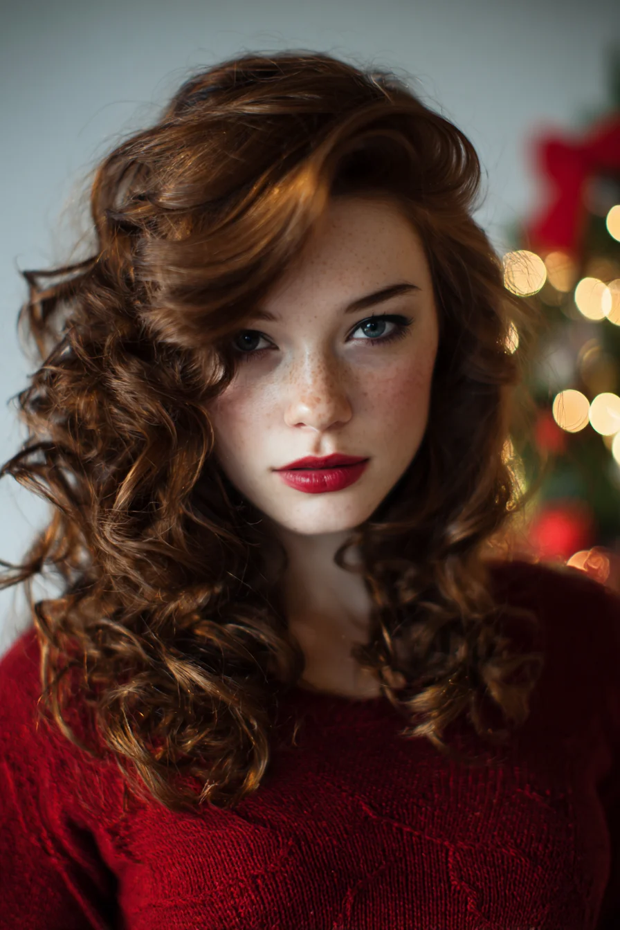 Voluminous Side-Swept Medium-Length Curls with Deep Part