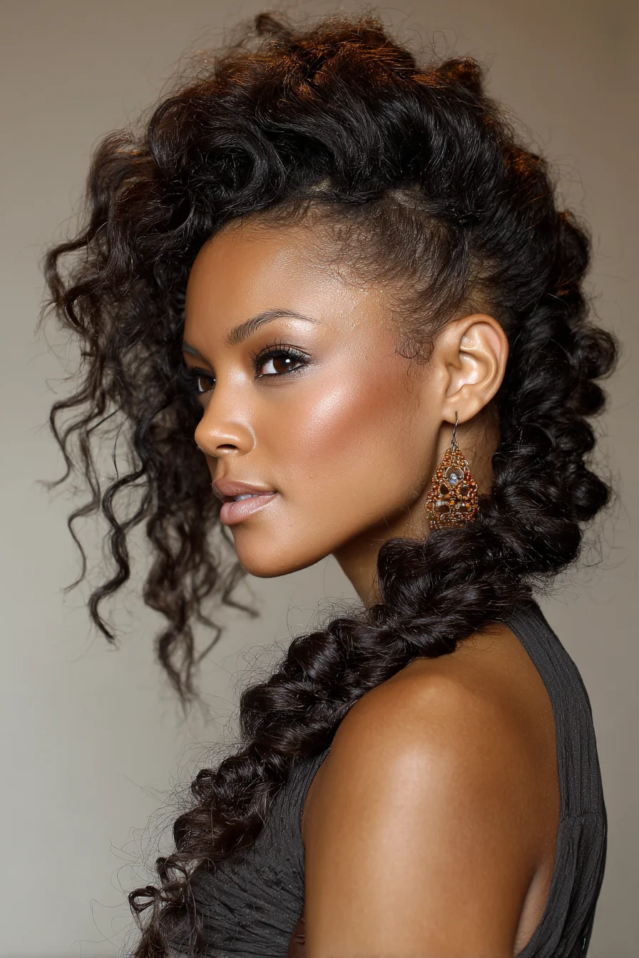 Voluminous Textured Curly Side Braid with Crown Height