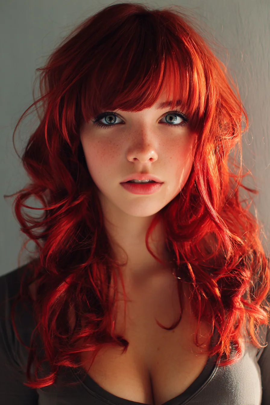 Wavy Layered Cut with Full Fringe — Vibrant Copper-Red