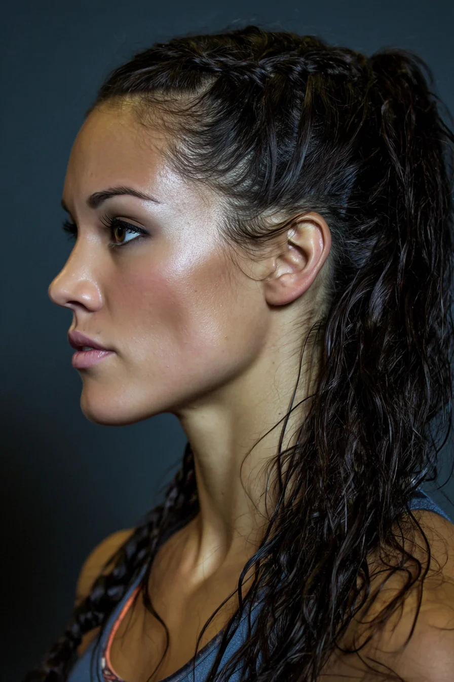 Wet‑Look High Ponytail with Tight Cornrows and Loose Textured Lengths