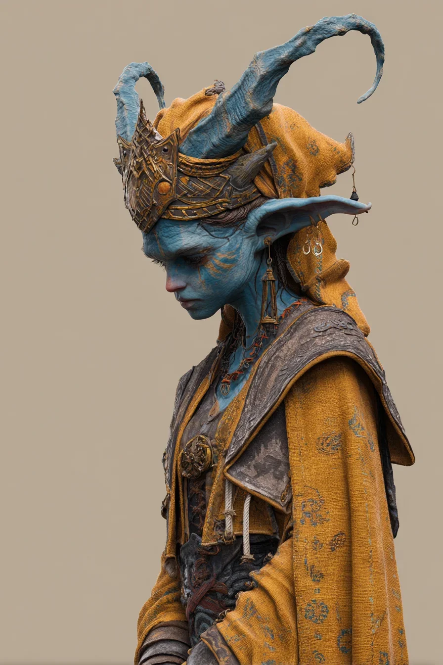 A Blue-Skinned Goblin in Saffron Robes
