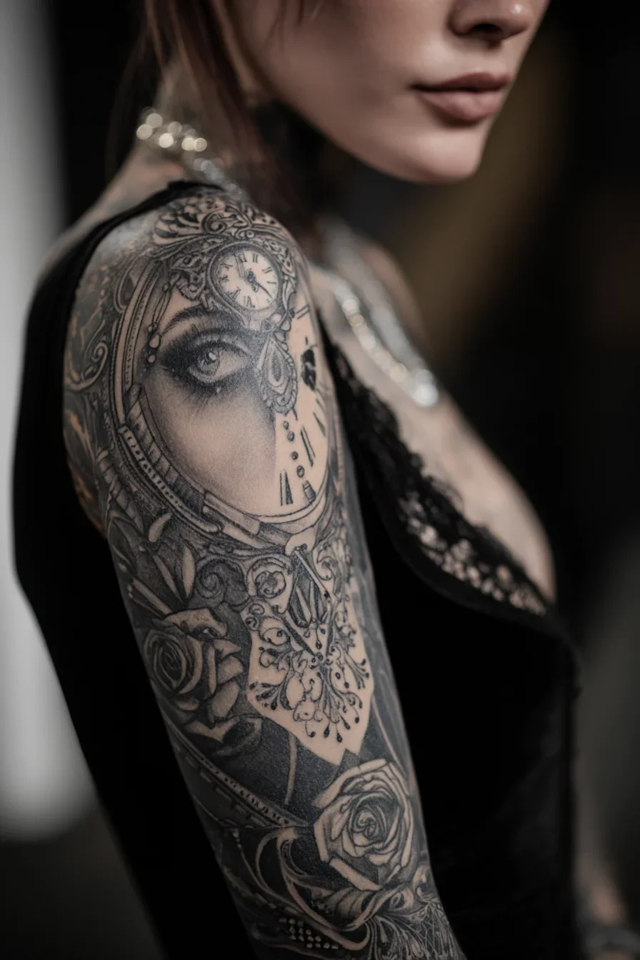 A Full Sleeve Etched in Black and Grey