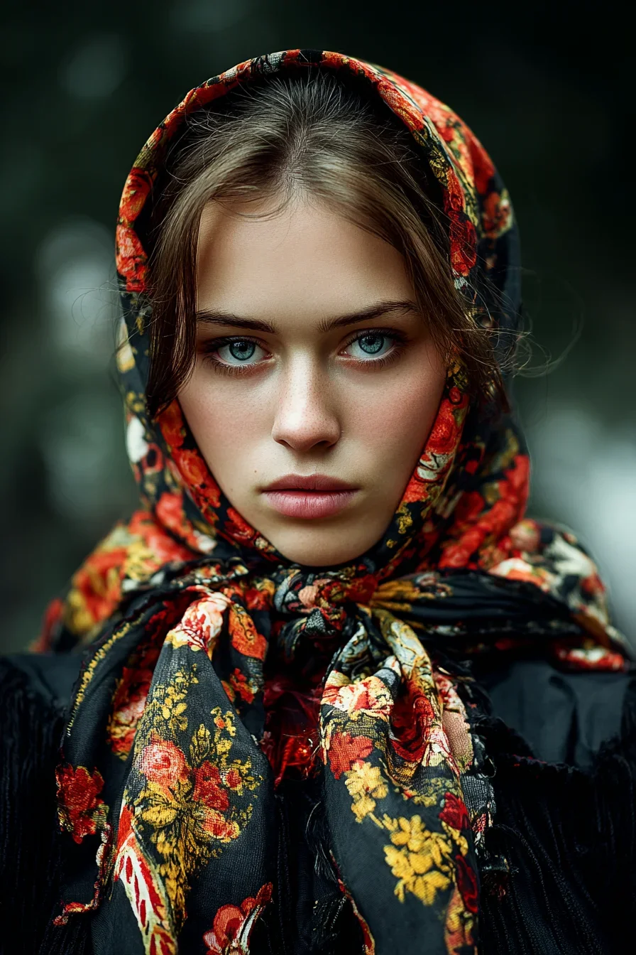 A Gaze Framed in Floral Silk