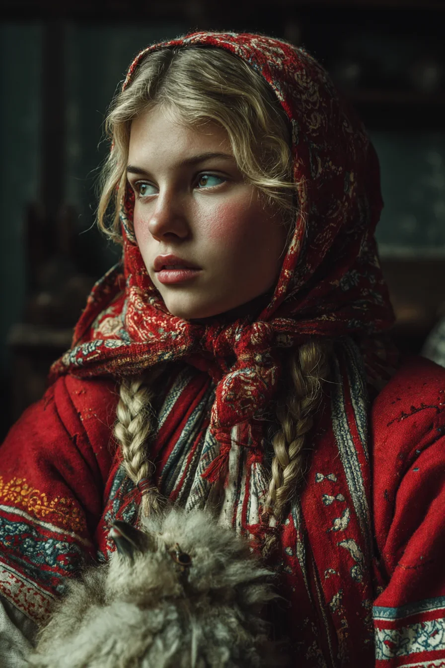 A Portrait in Crimson and Folk Tradition