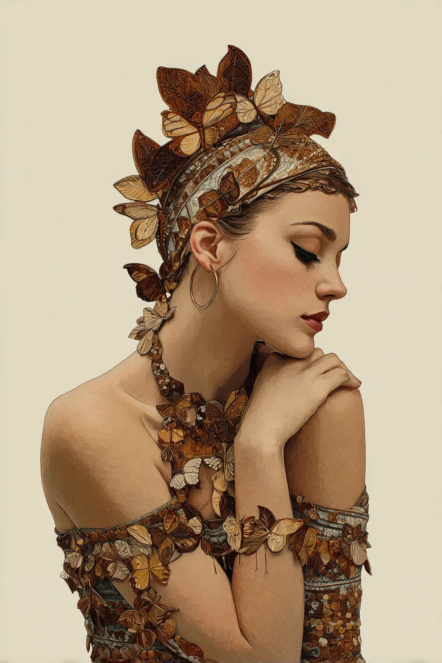 A Woman Adorned in Butterflies