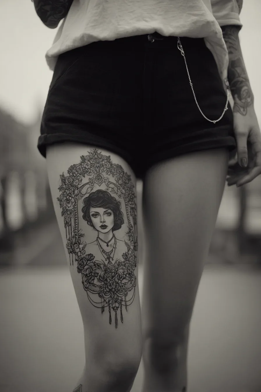 Art Nouveau Portrait in Black Ink