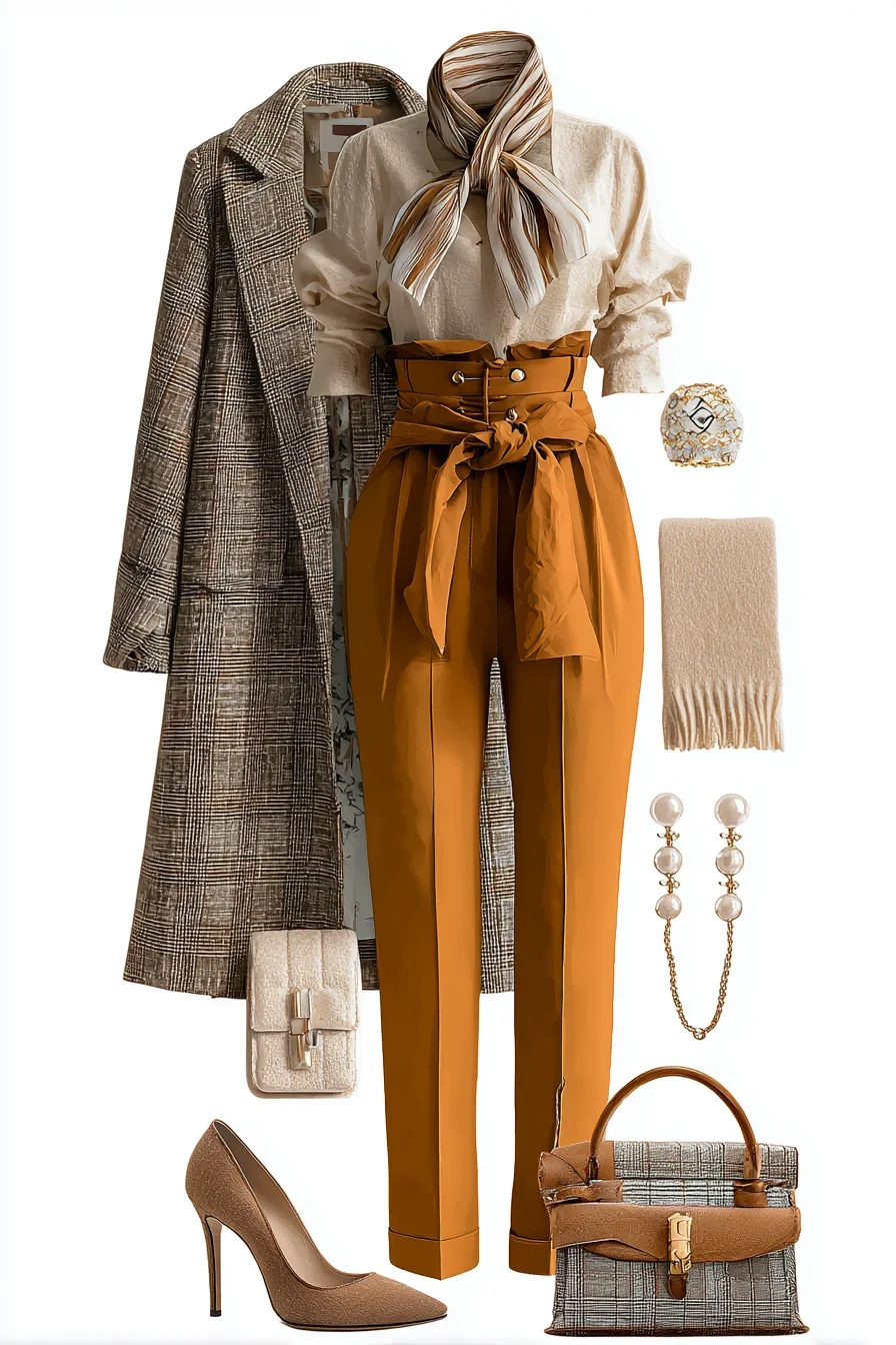 Autumn Warmth in Camel and Plaid