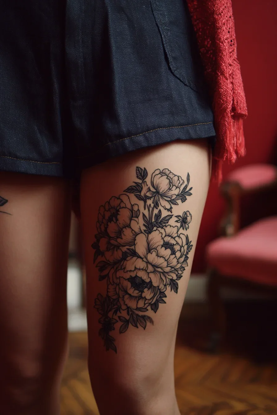 Botanical Ink on the Thigh