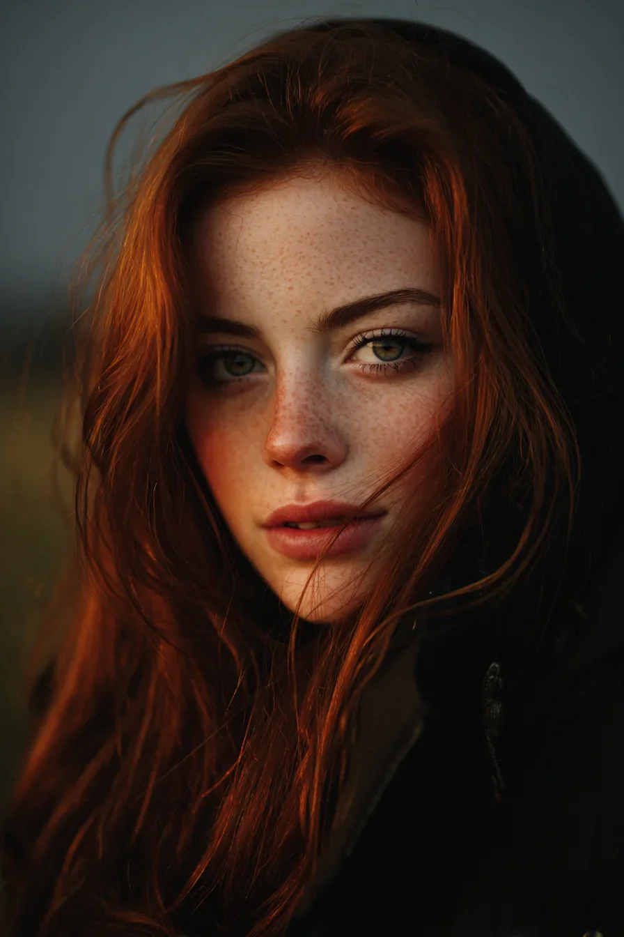 Copper Hair Against a Darkening Sky