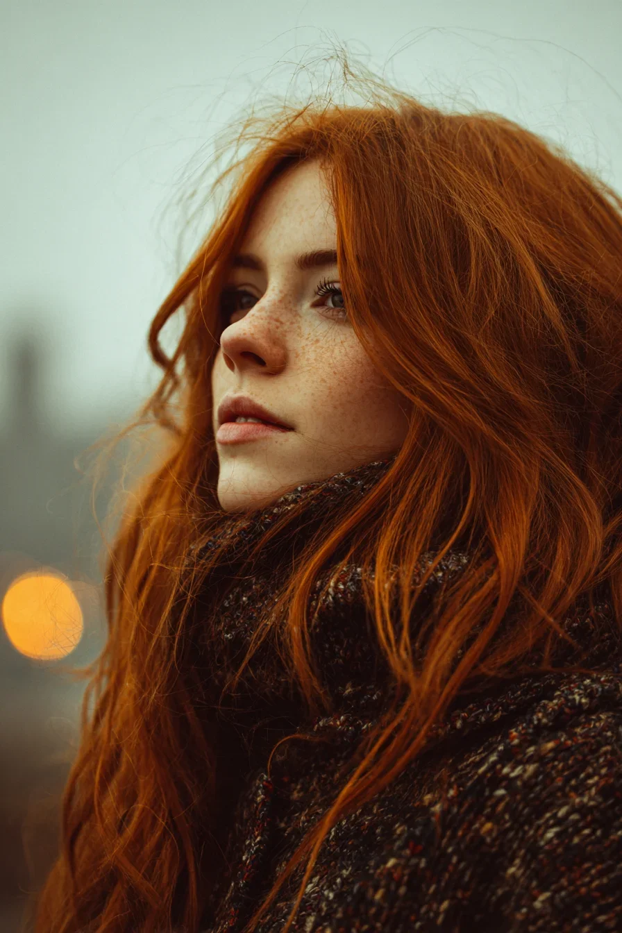 Copper Hair Against a Grey Sky