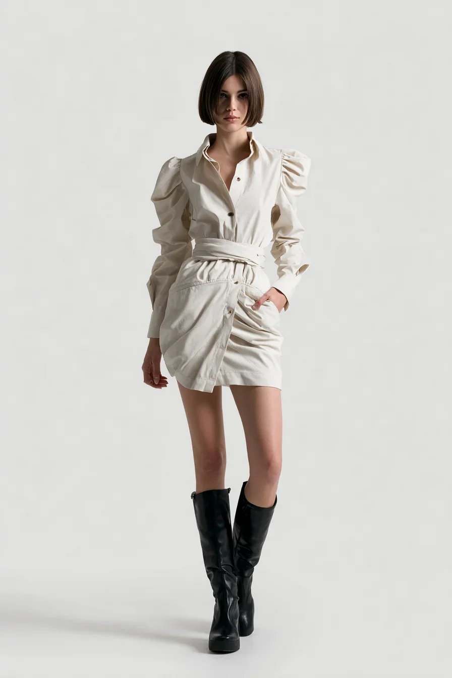 Cream Structured Mini with Black Boots