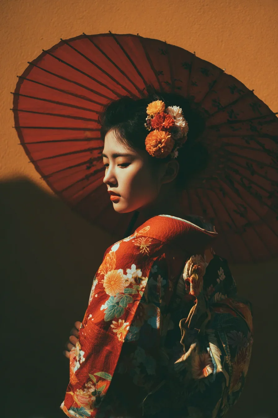 Crimson Kimono in Warm Light