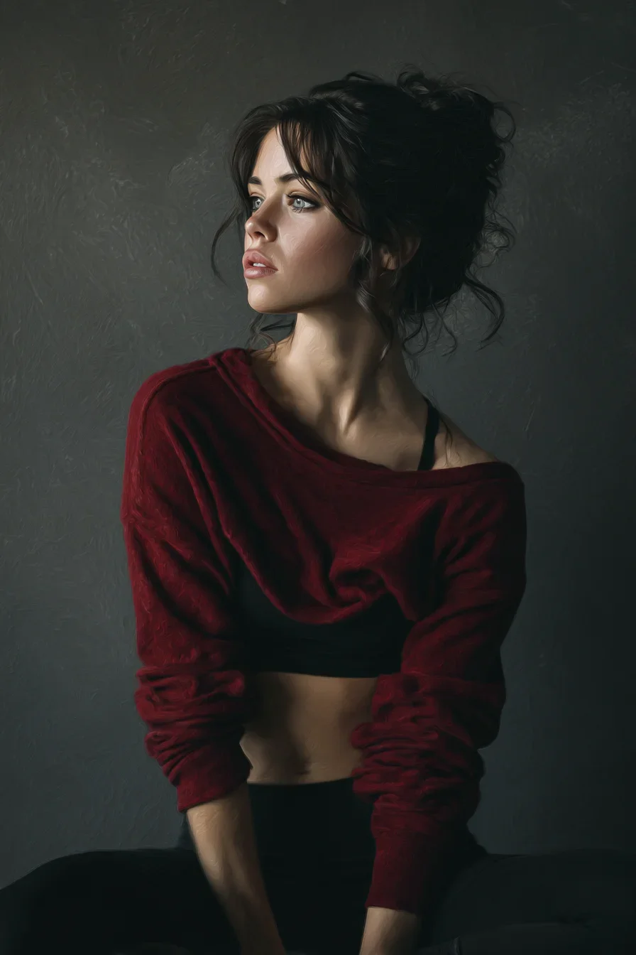 Crimson Knit, Quiet Gaze