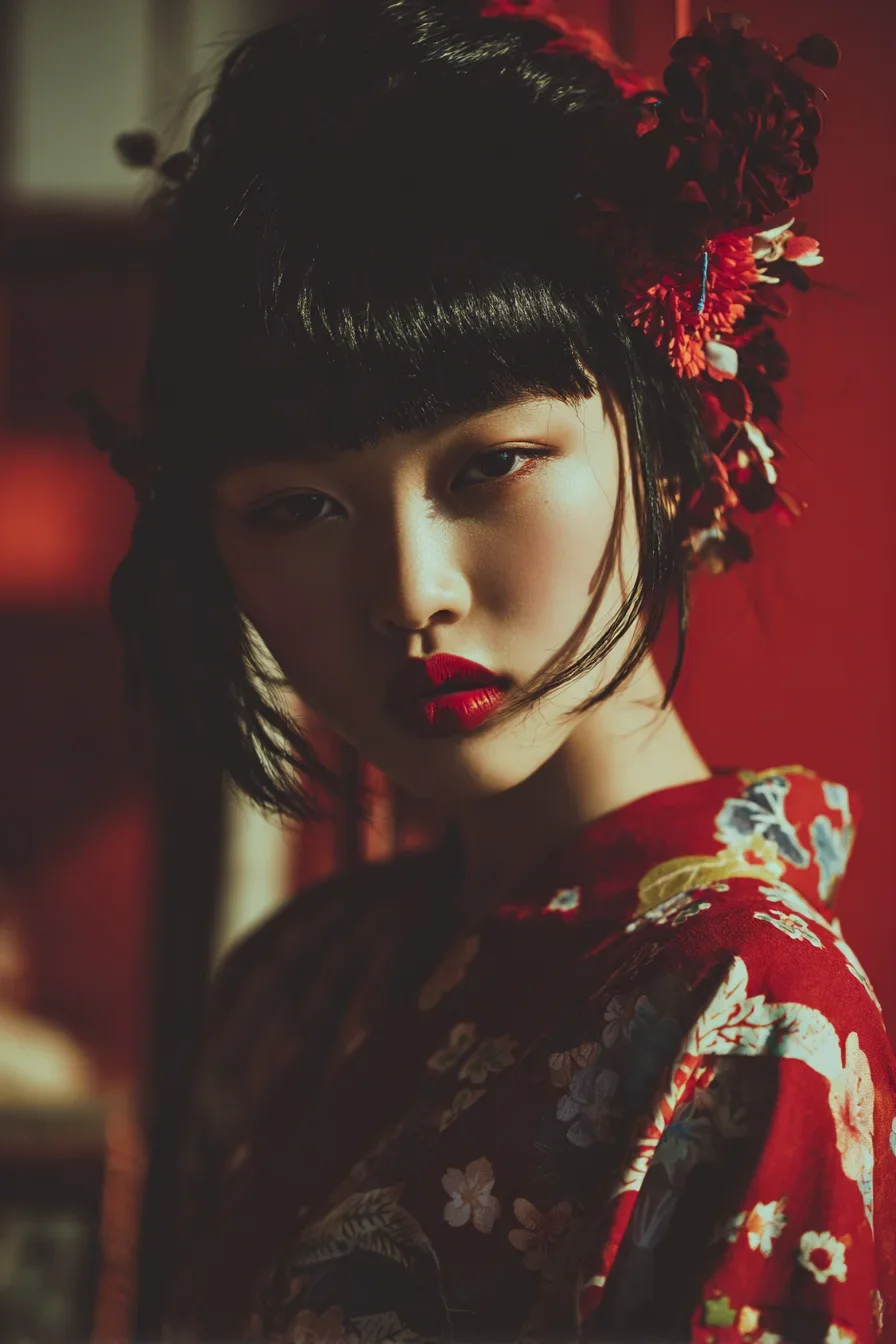 Crimson Mood in Traditional Dress