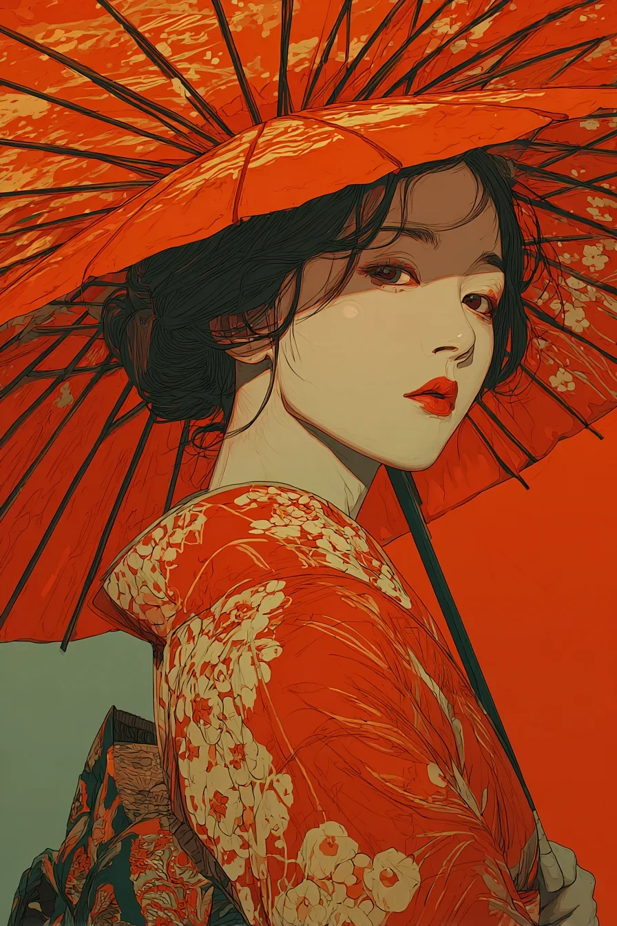 Crimson Parasol, Quiet Gaze