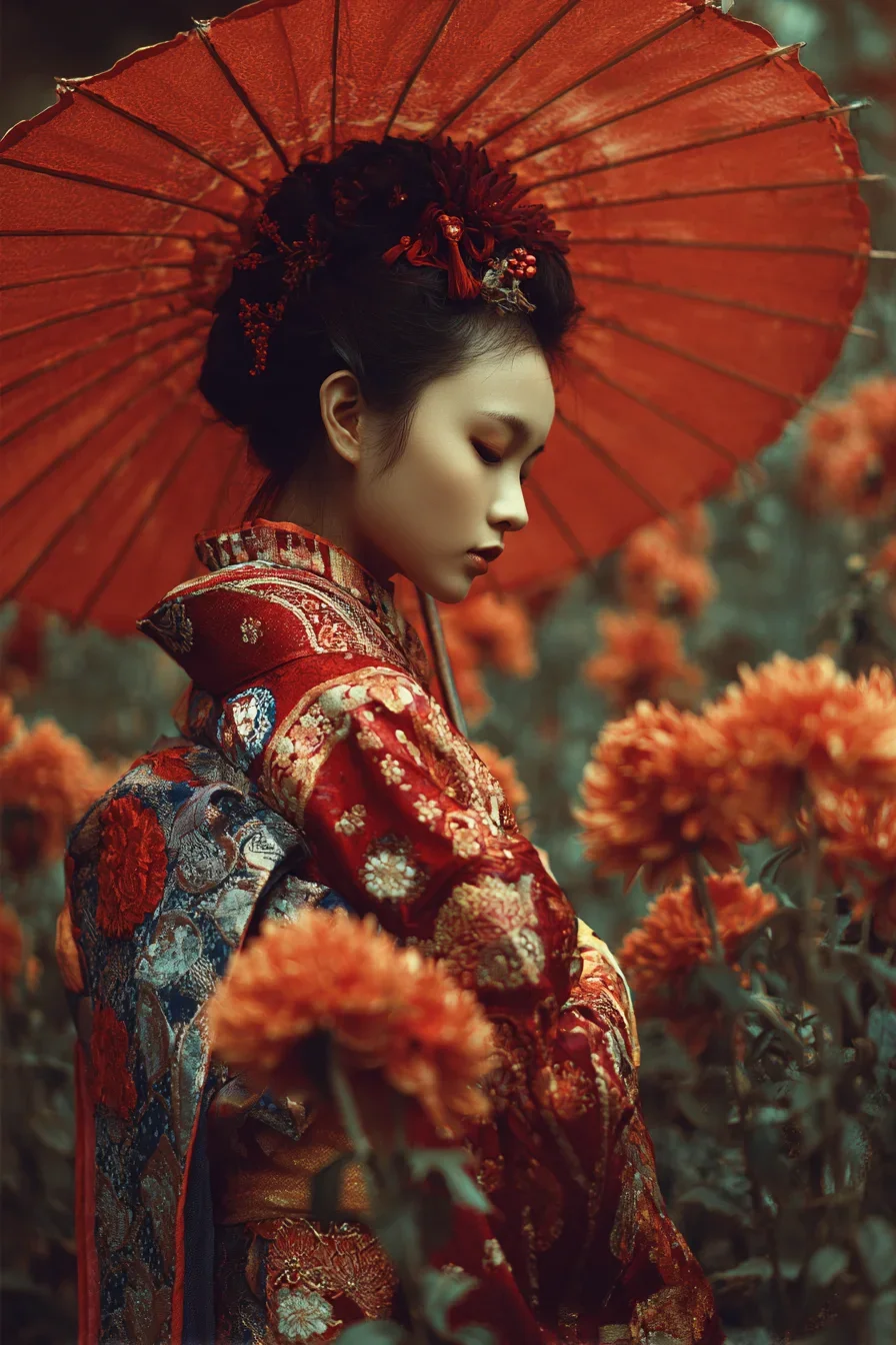 Crimson Reverie Among the Blooms